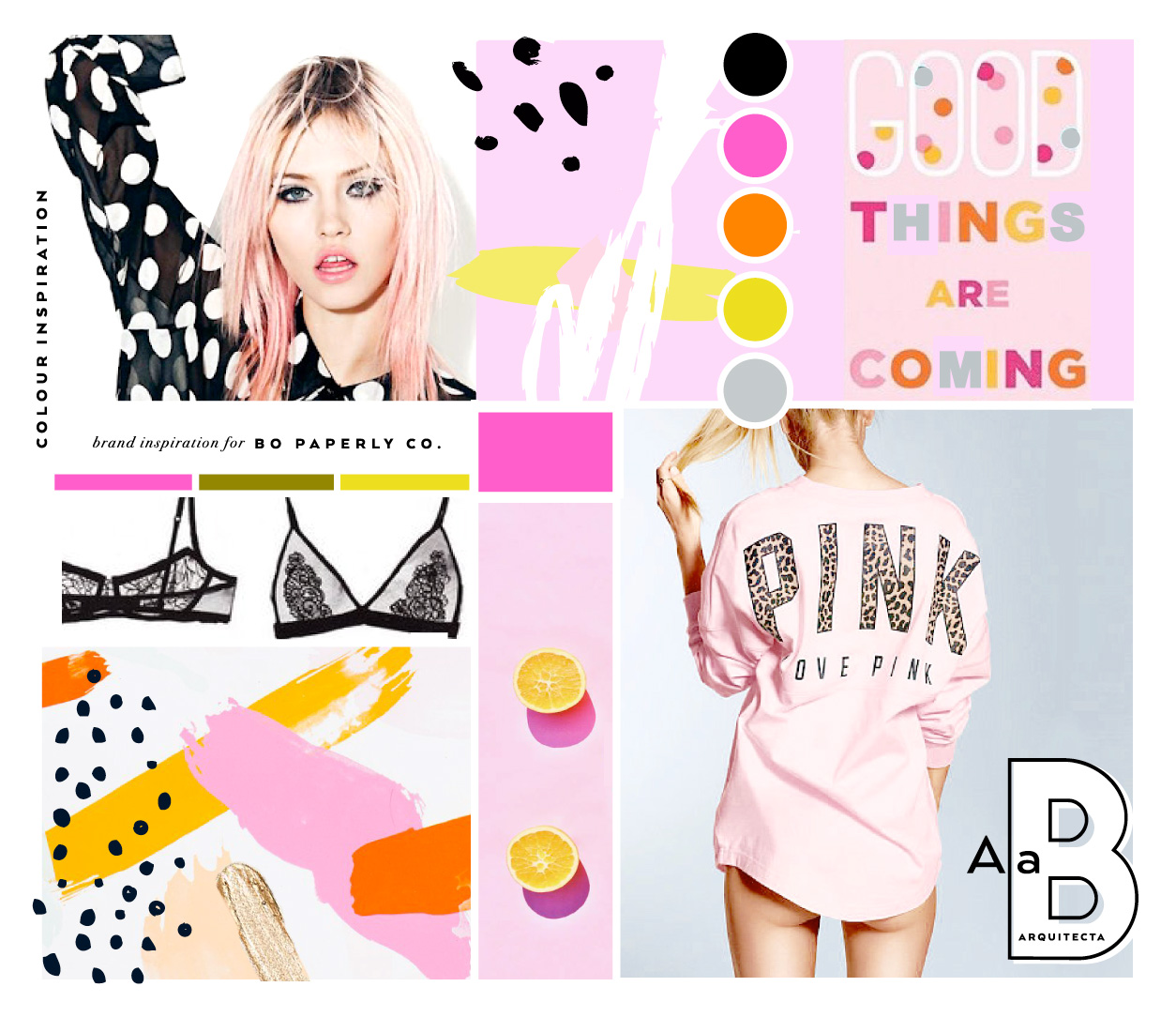Bo Paperly | Pink Yellow Gold Branding Mood Board | Neon