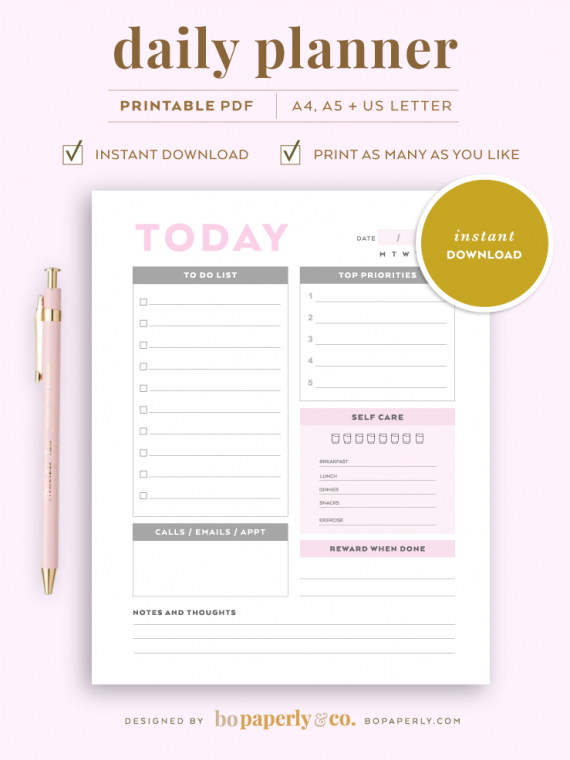 Daily Planner | Planner Printables by Bo Paperly + Co. Studio