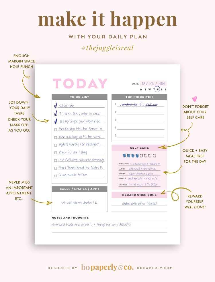 Daily Planner | Planner Printables by Bo Paperly + Co. Studio
